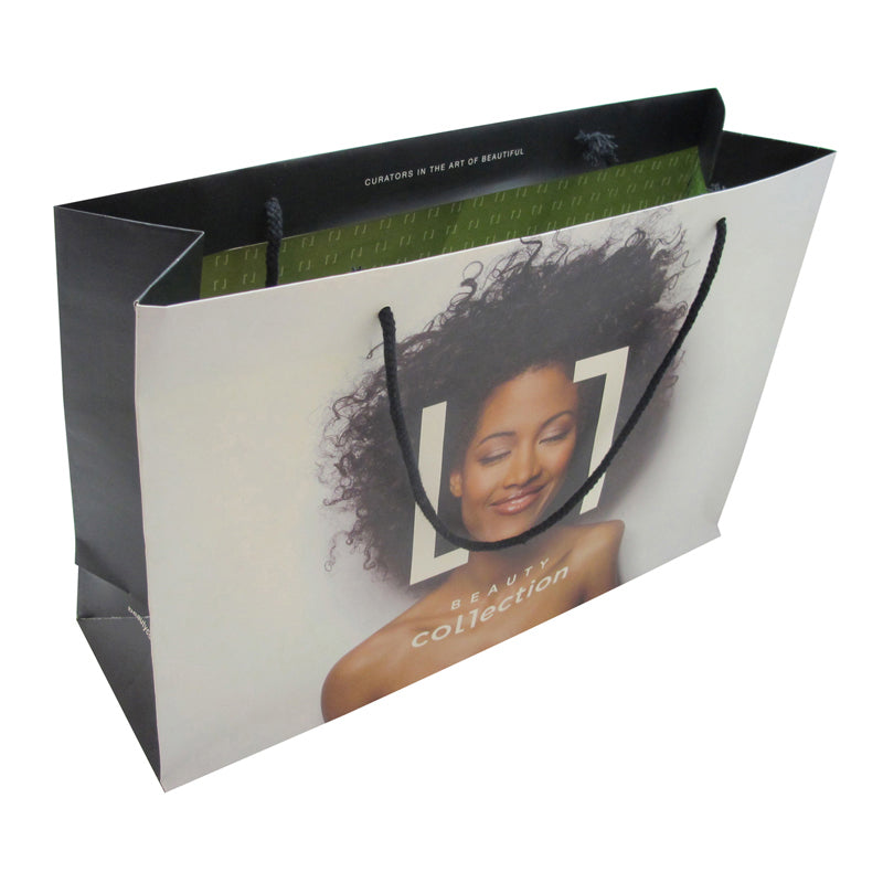 Customized varnished white cardboard bags